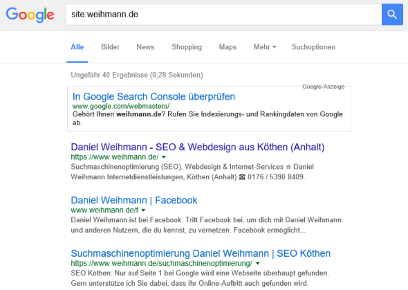 Google Site-Abfrage für weihmann.de