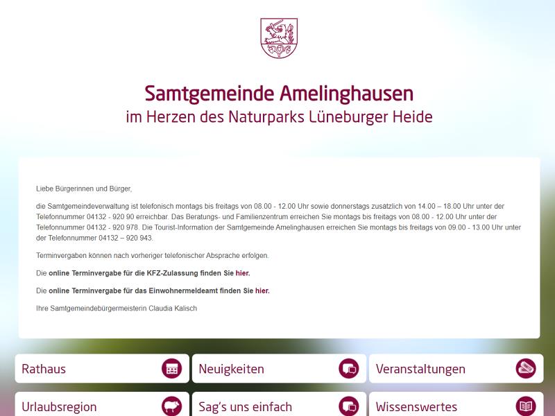Screenshot: Homepage Samtgemeinde Amelinghausen 