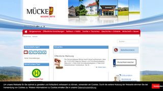 Screenshot: Homepage Gemeinde Mücke 