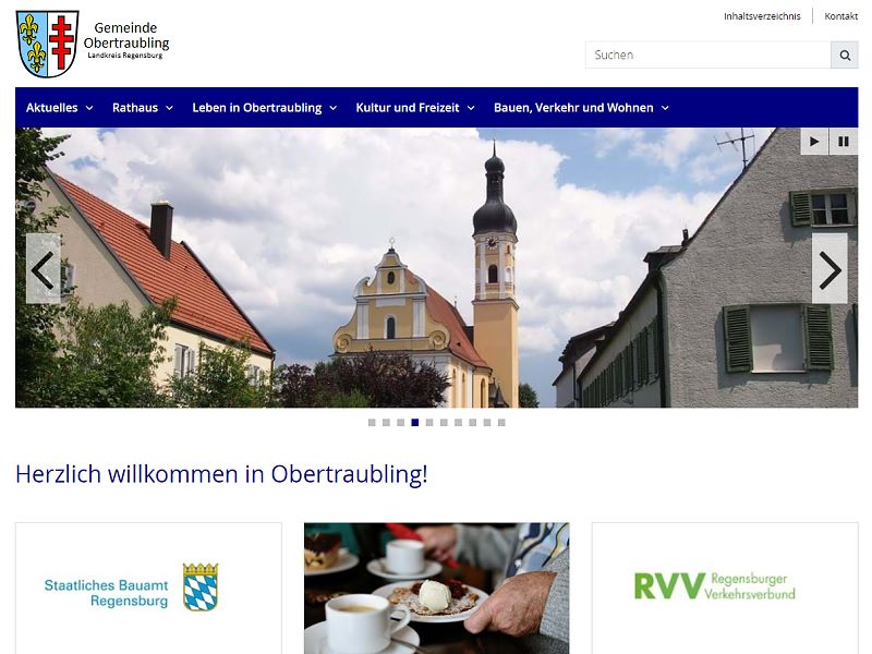 Screenshot: Homepage Gemeinde Obertraubling 