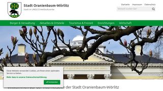 Screenshot: Homepage Stadt Oranienbaum-Wörlitz 